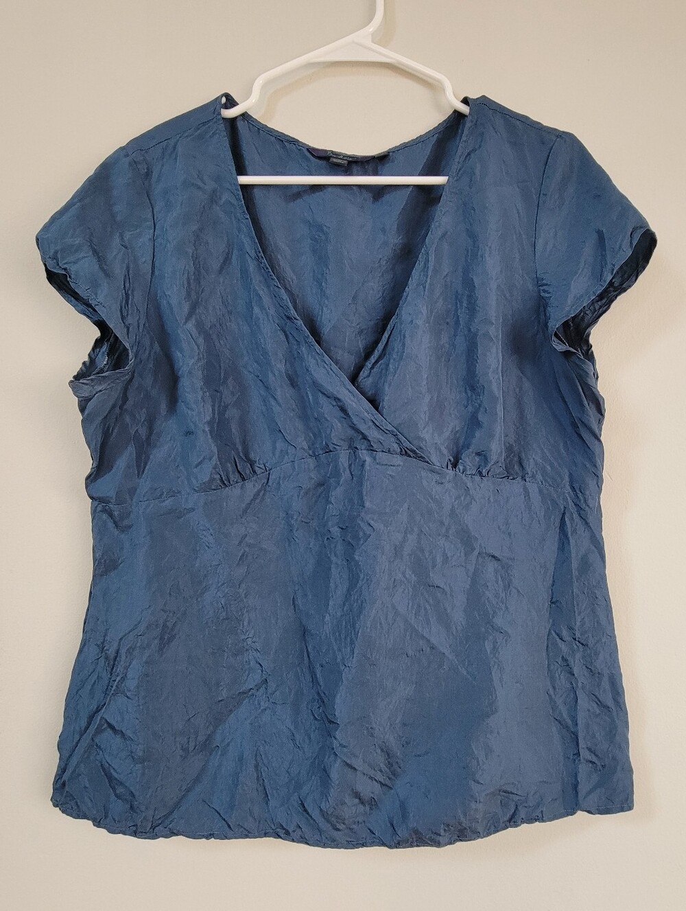 Boden Blue Silk Crinkle Babydoll Top Women Size 16 Office Boho Capsule